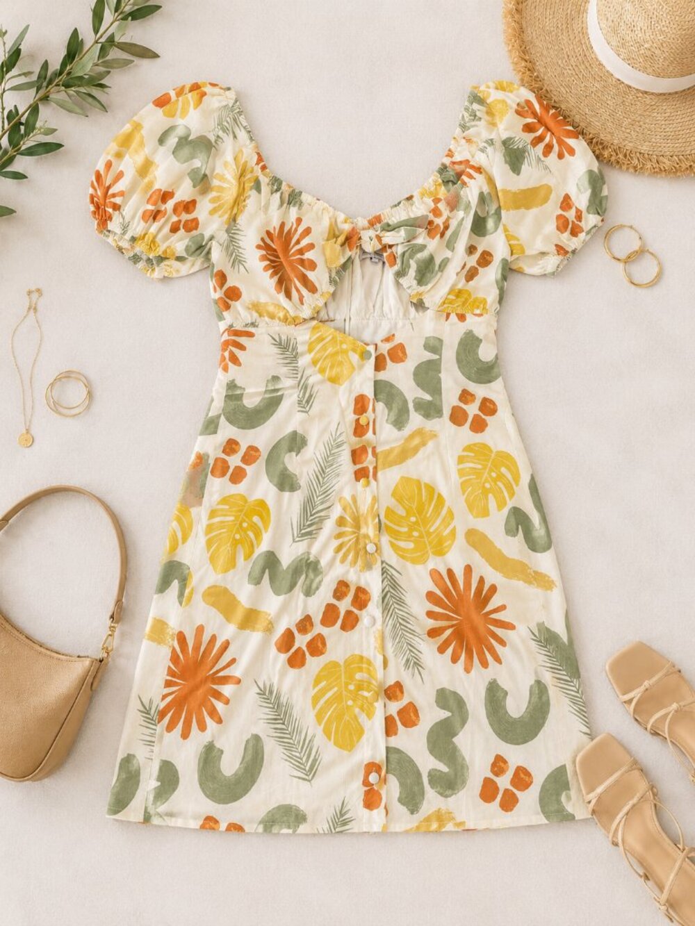 Sabo Tropical Puff Sleeve Mini Dress – Size S